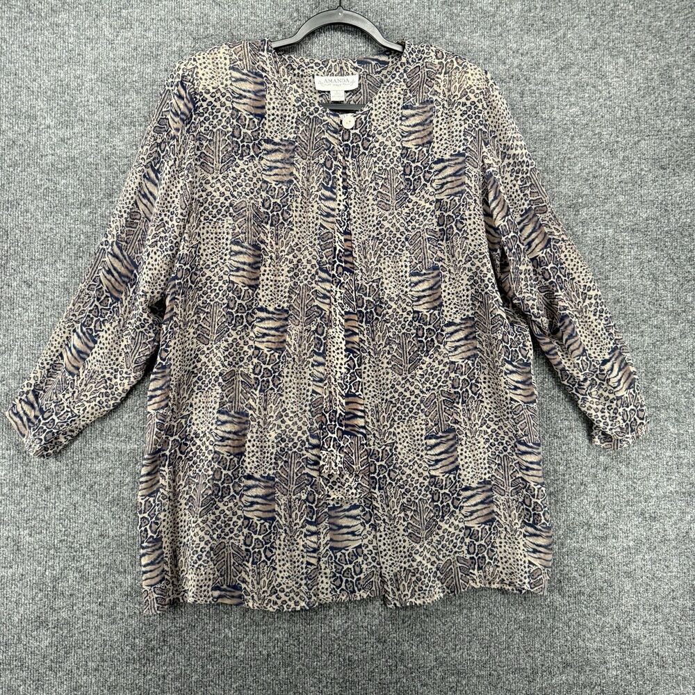 Amanda Italy Silk Blouse Womens L Brown Patchwork Lightweight Set Artsy Tunic